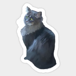 Gray Long Haired Cat Sitting Sticker